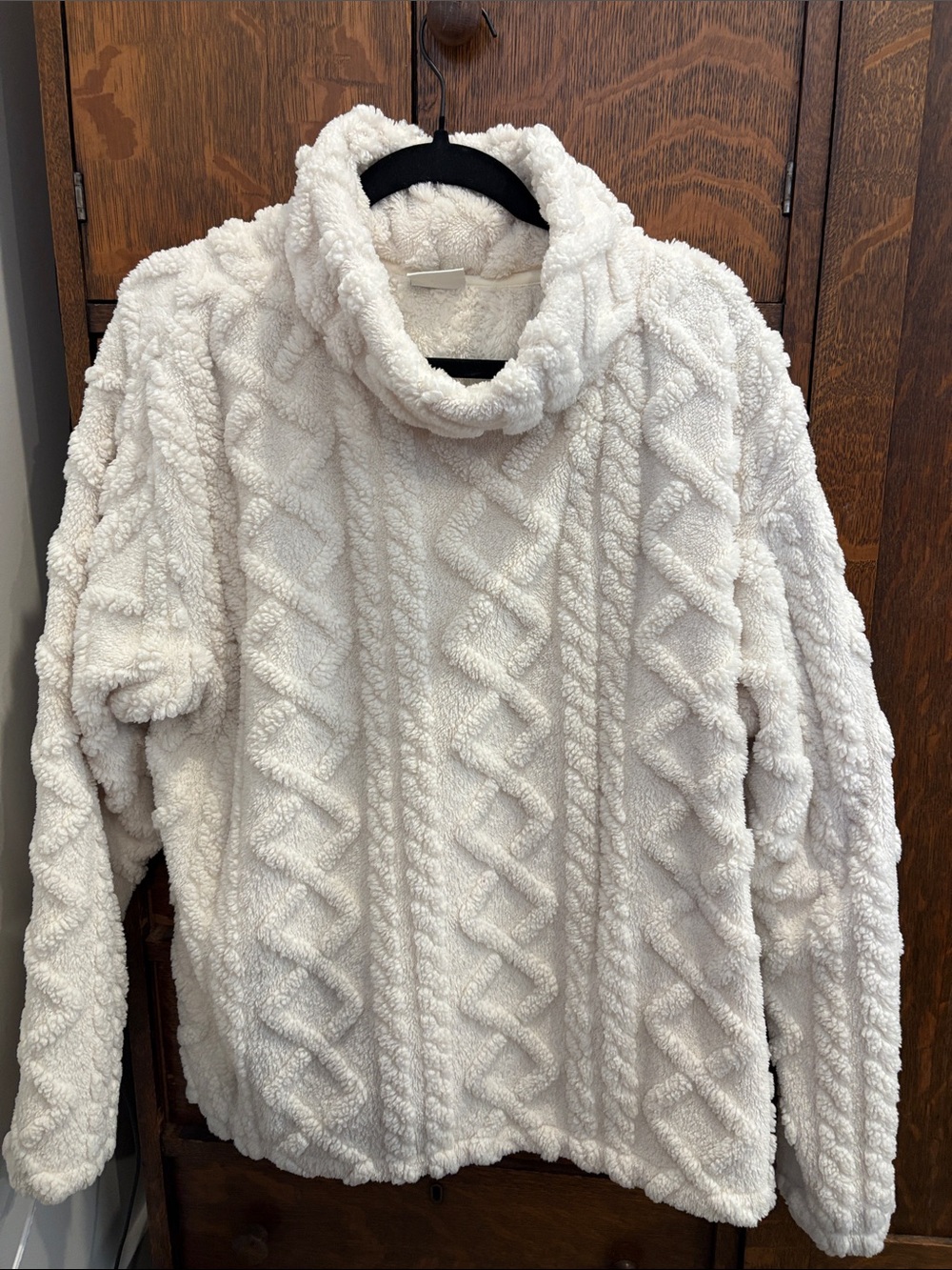Cream Sherpa Cable-Knit Turtleneck Sweater Eddie Bauer